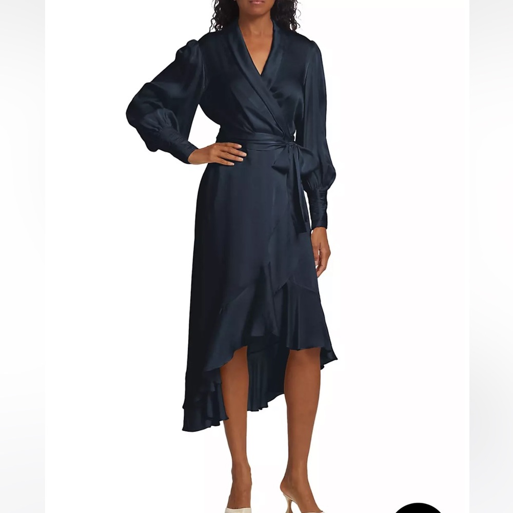 Zimmerman Navy Belted Silk Wrap Midi Dress Fits US 4-6